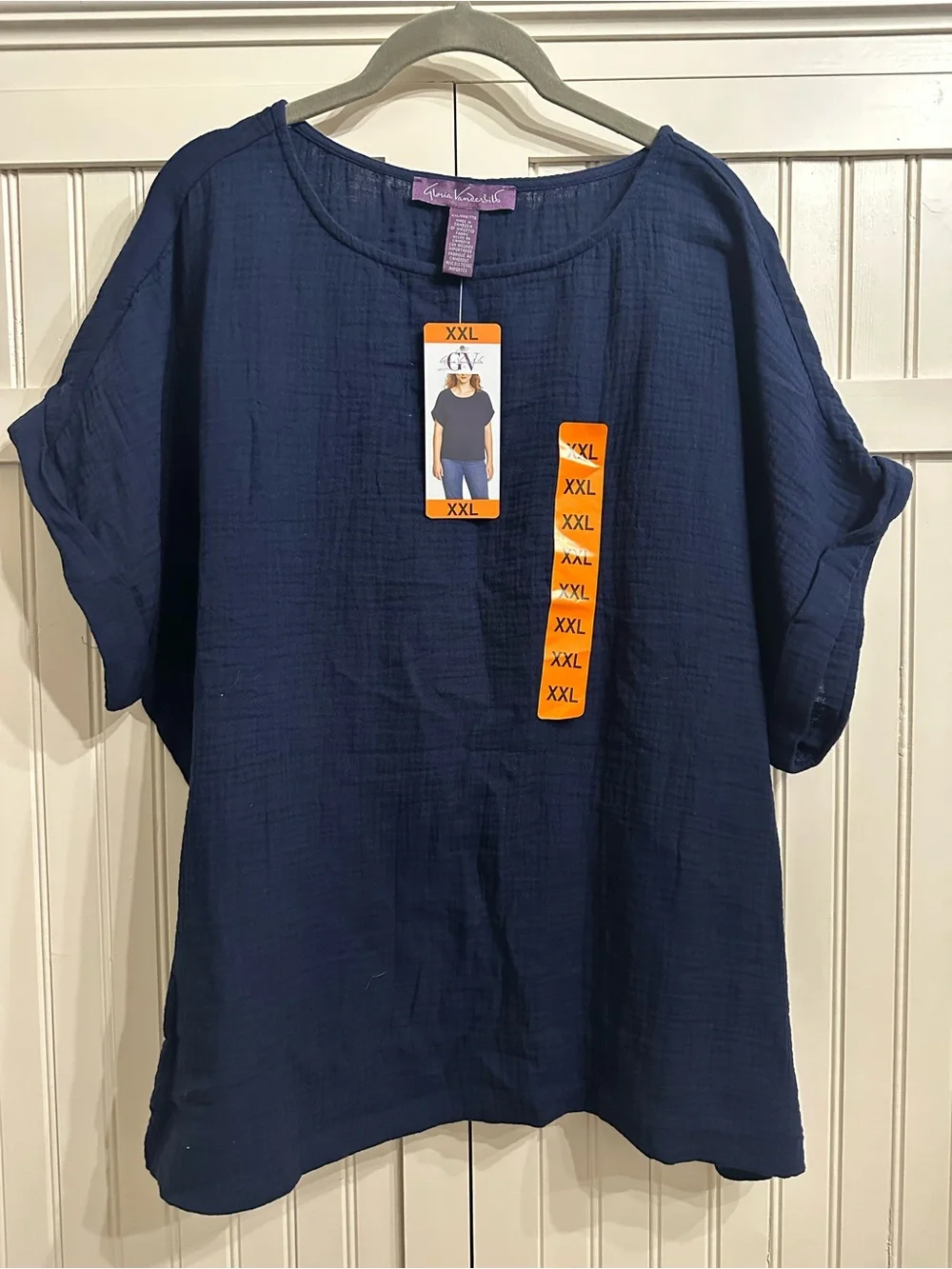 Gloria Vanderbilt Navy Short Sleeve Relaxed Tunic Top